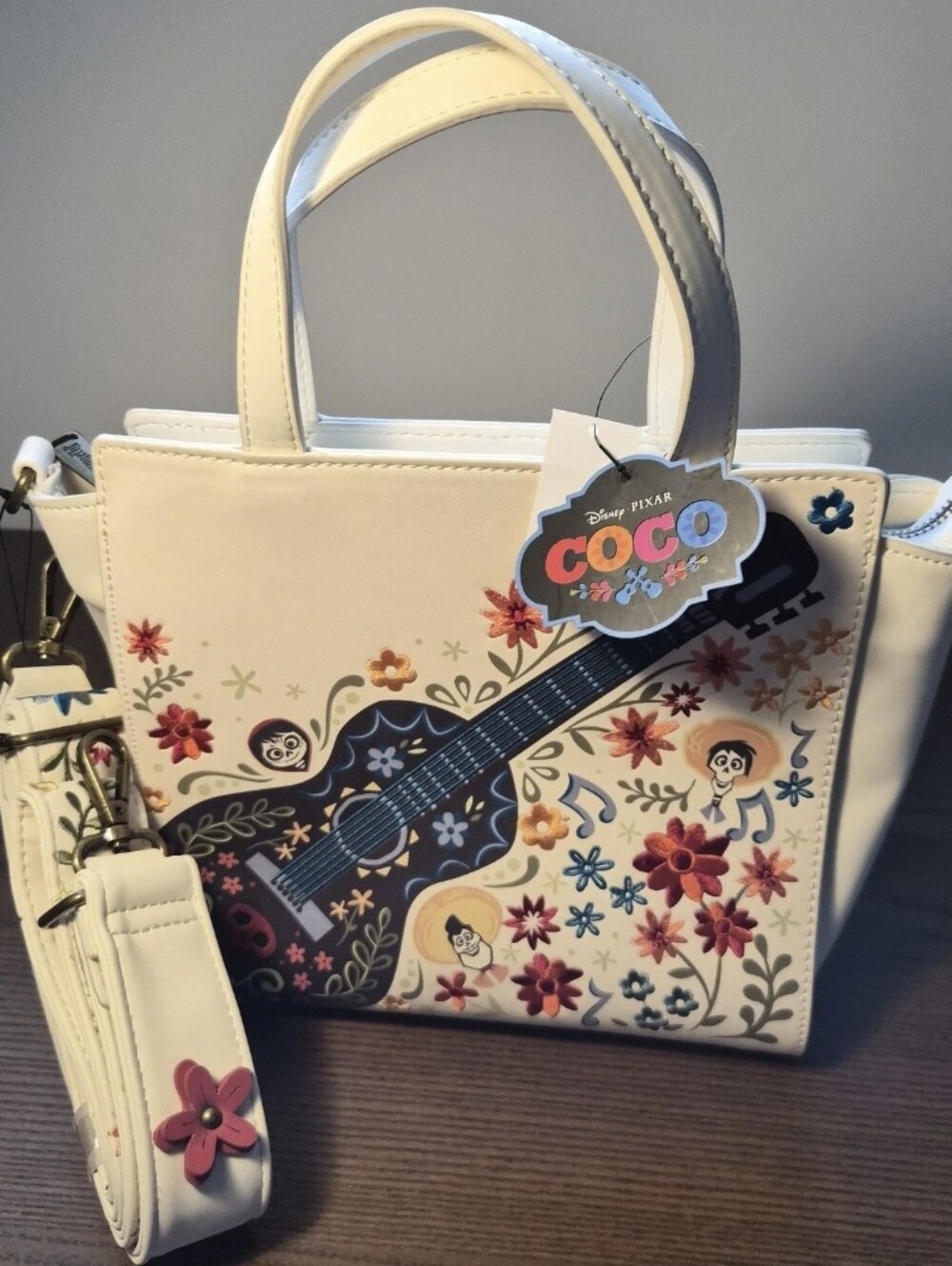 Loungefly Disney Pixar Coco Floral Guitar Crossbody Handbag, NWT